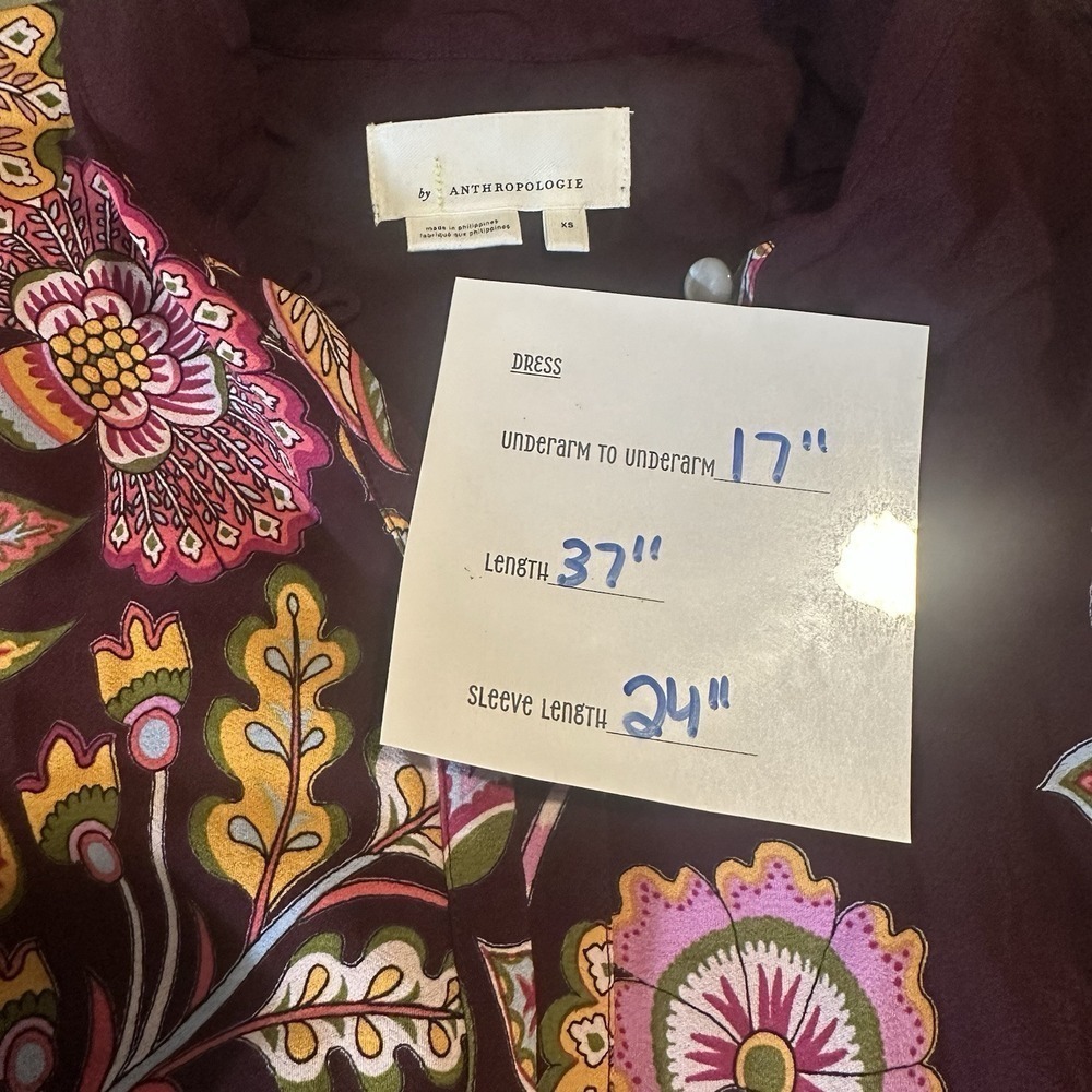 Anthropologie Lori Tunic Dress Size XS,Floral, Vacation. Mother Of Pearl Buttons - Picture 9 of 10